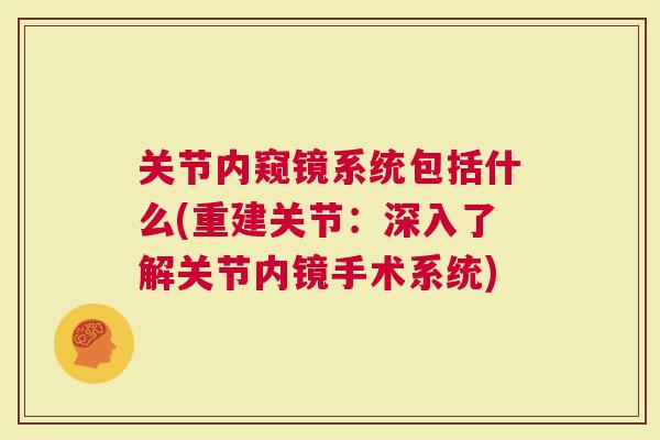 关节内窥镜系统包括什么(重建关节：深入了解关节内镜手术系统)