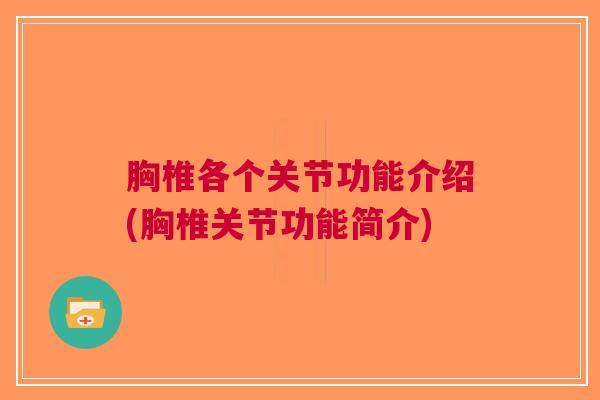 胸椎各个关节功能介绍(胸椎关节功能简介)